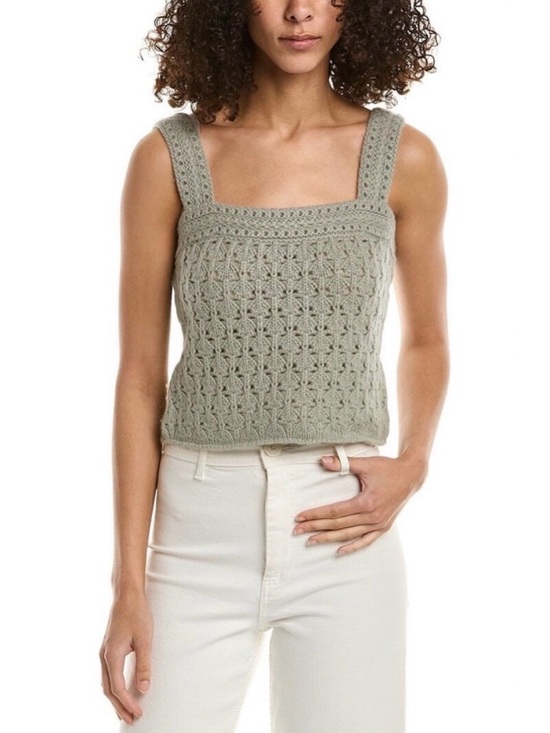 Vince Sweaters - VINCE Sage Green Wool Cashmere Crochet Sleeveless Knit Crop Tank Sweater LARGE